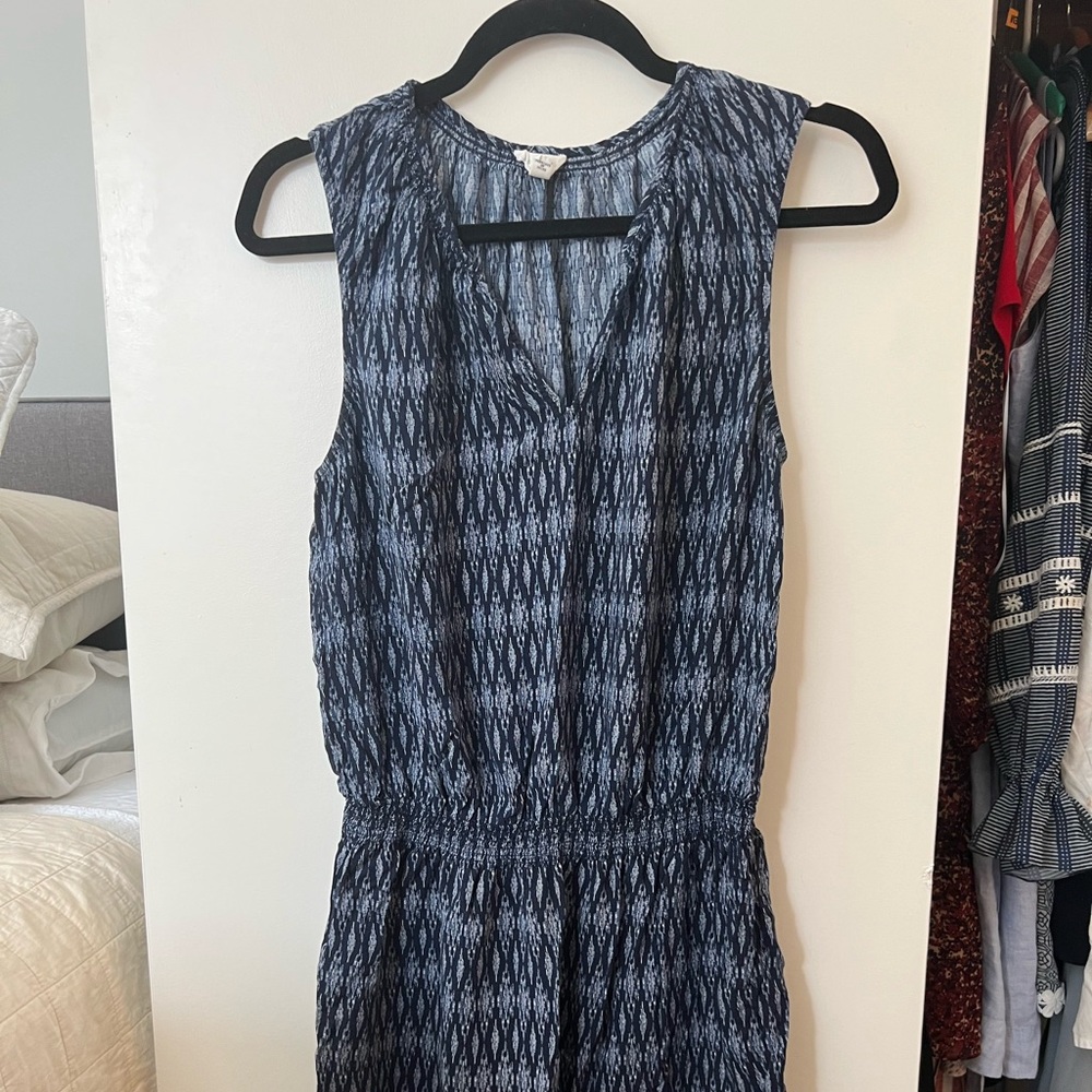 Joie Soft blue printed dress with smocked waist and v neck